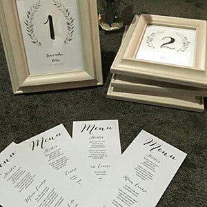 Rustic table numbers and table menus by Anthea!