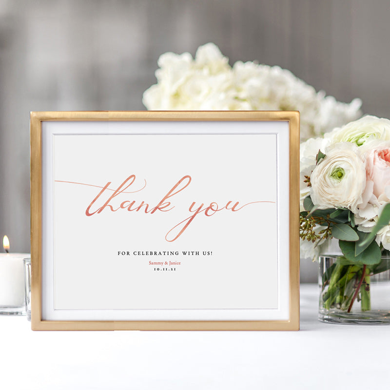 Free Thank You for Celebrating with us, Rose Gold effect, Printable 8x10" Sign
