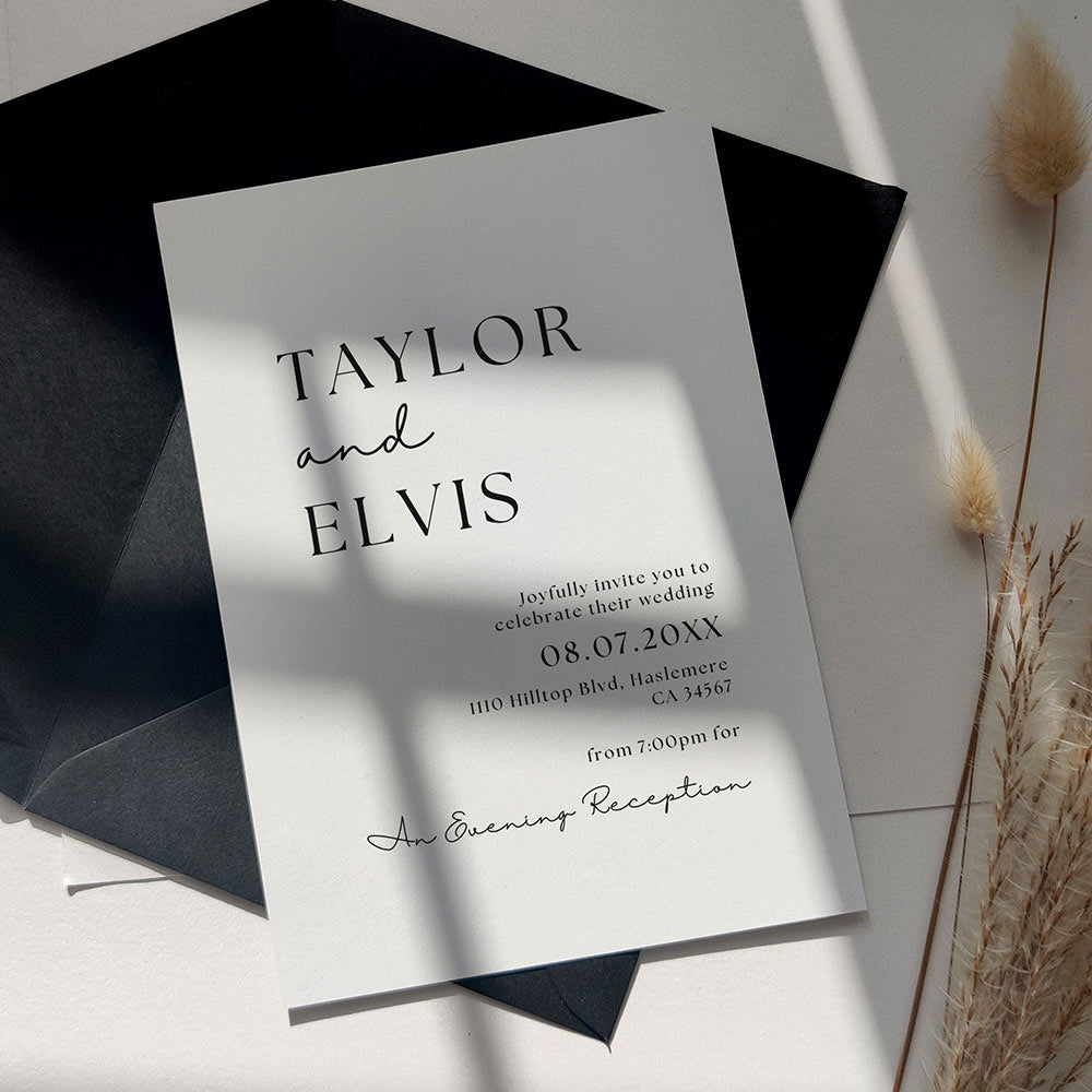 Black and White Evening Invitation with Black Envelope