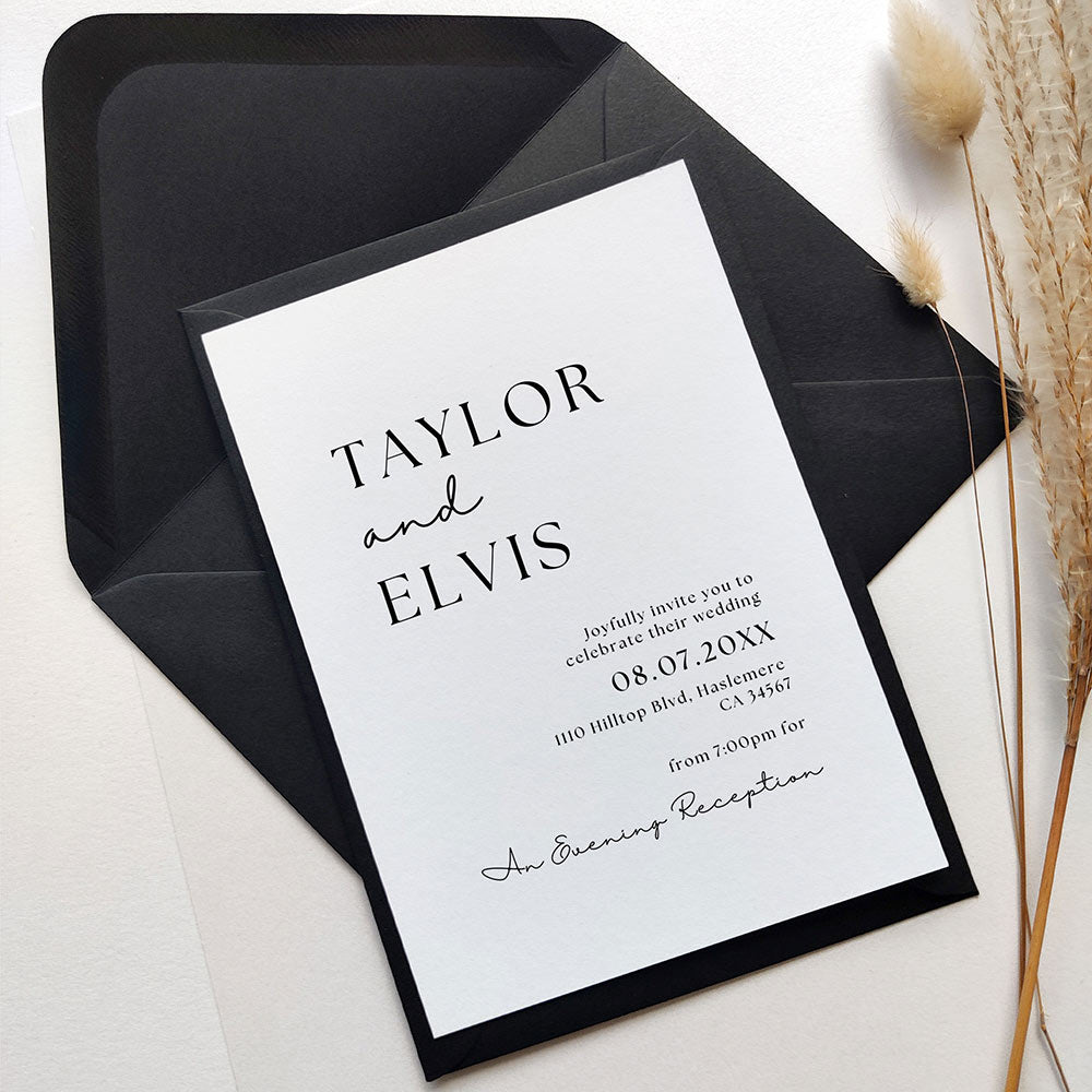 Black and White Evening Invitation with black envelopes
