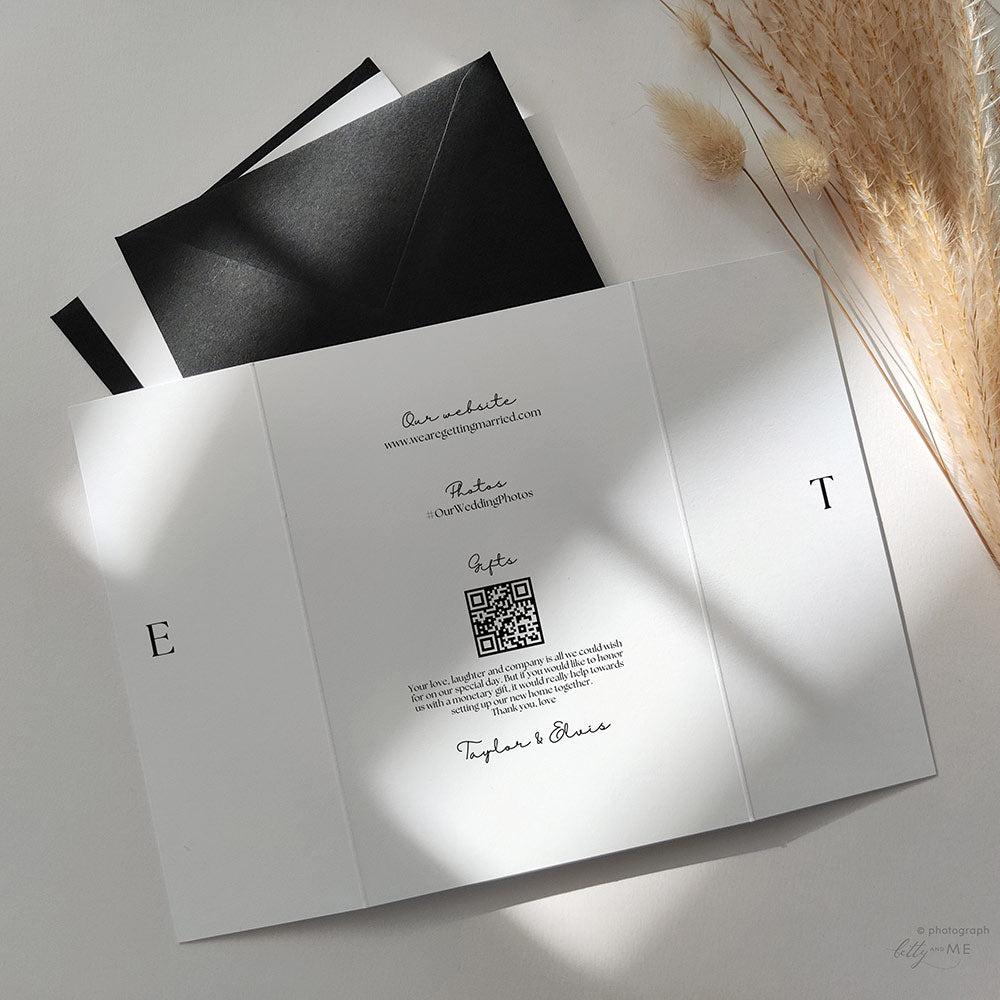 Black and white gatefold wedding invitations