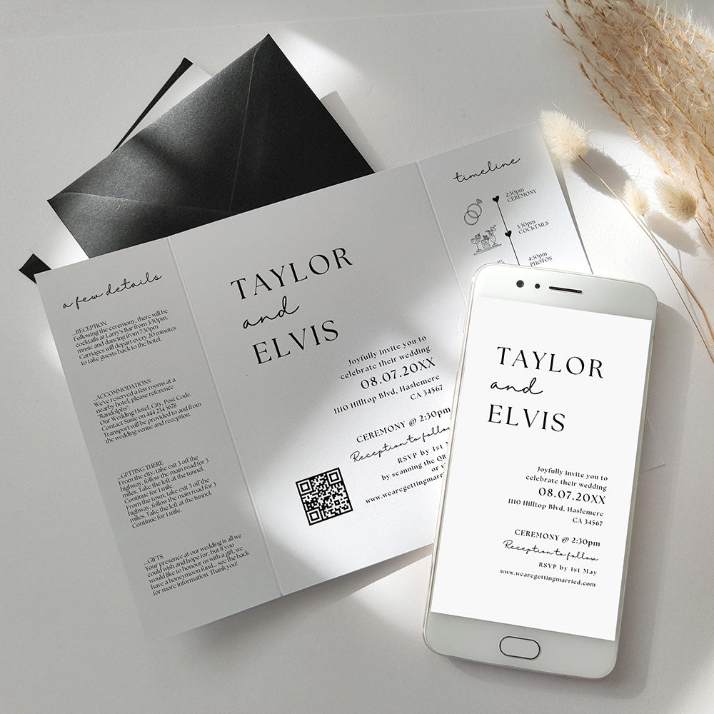 Black and white wedding invitation