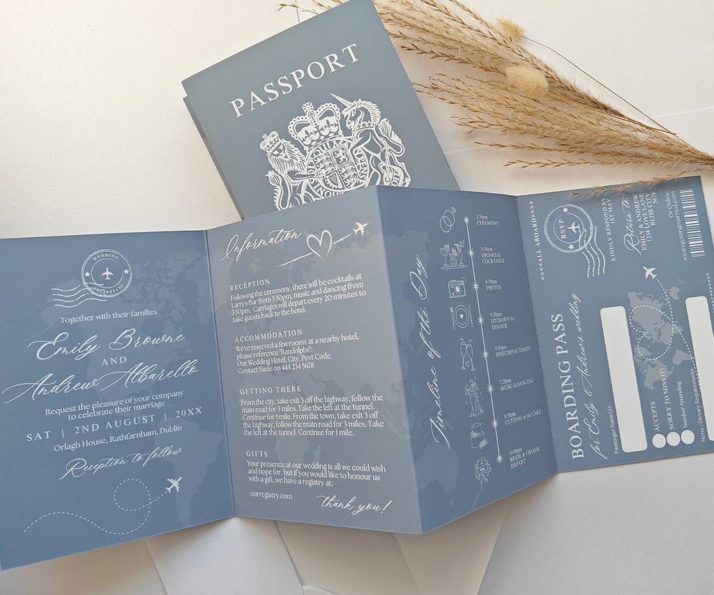 Dusty Blue Passport Invitations