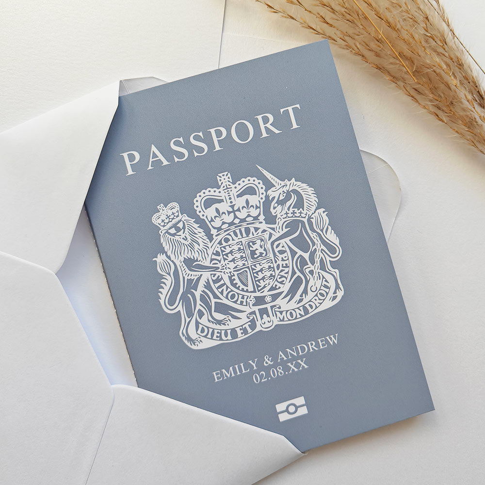 Dusty Blue Passport Wedding Invitations