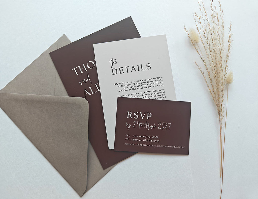 Mocha envelopes with wedding invitation set