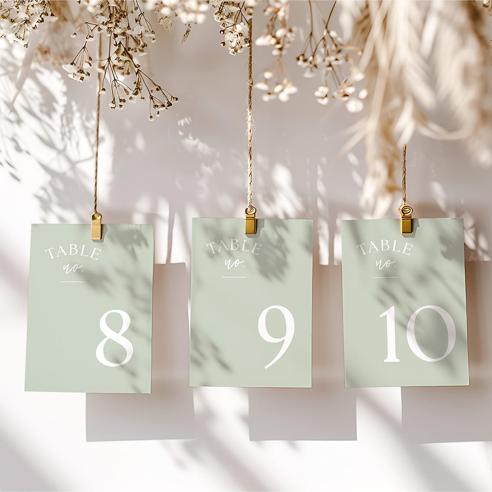 Light Sage Wedding Table Numbers