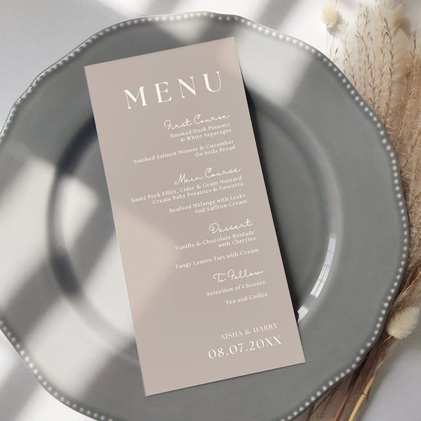 Neutral Beige Wedding Menu