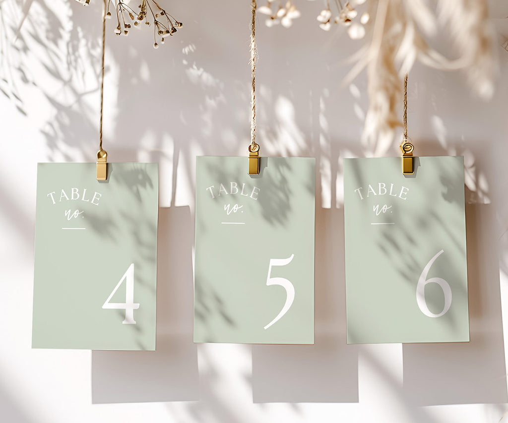 Light Green Table Number Cards