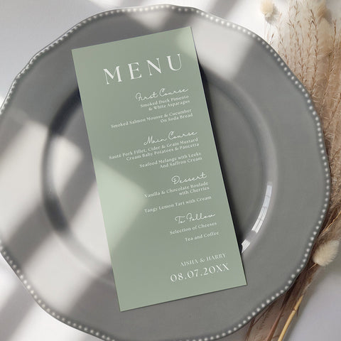 Sage Wedding Menu