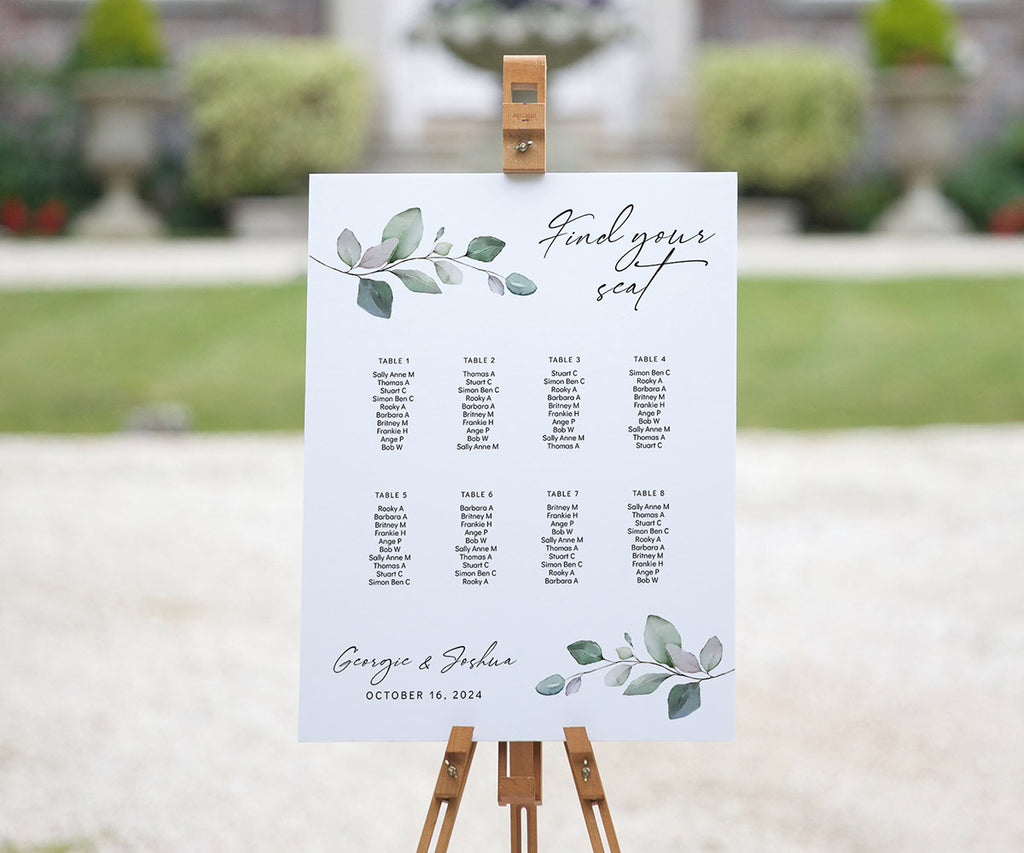 Table Setting Sign Print Printed and Mounted Welcome Signs and Table Seating Plans - Connie & Joan