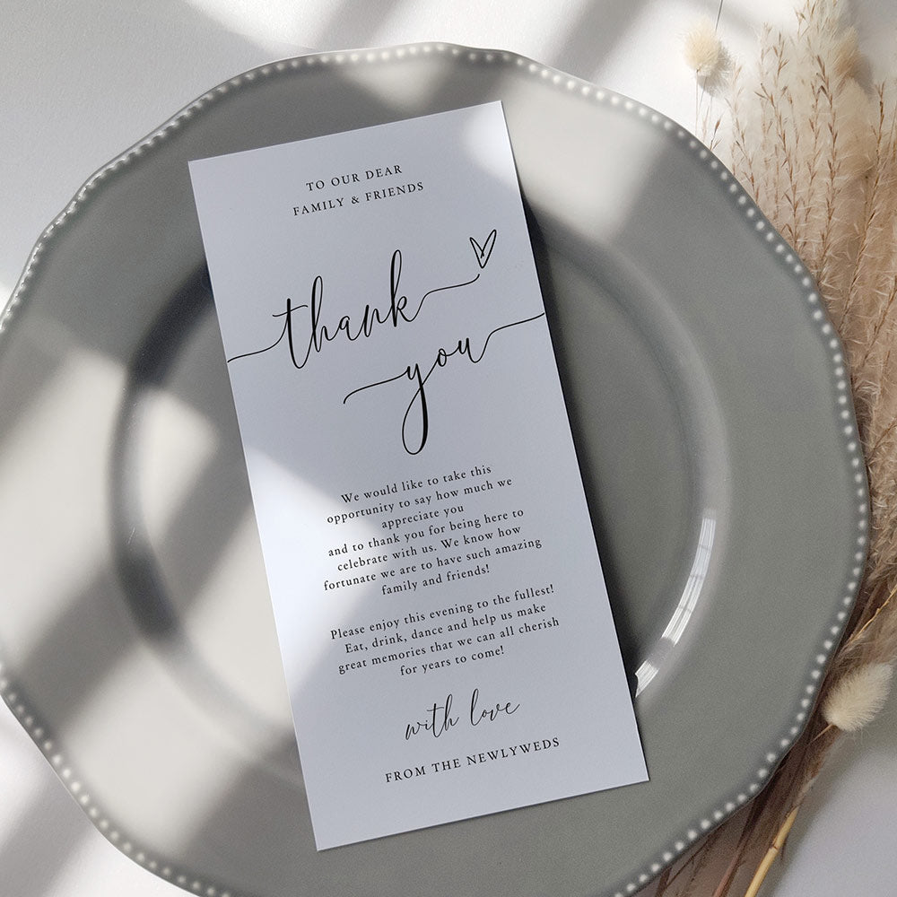 Long Wedding Thank You Cards on Plates