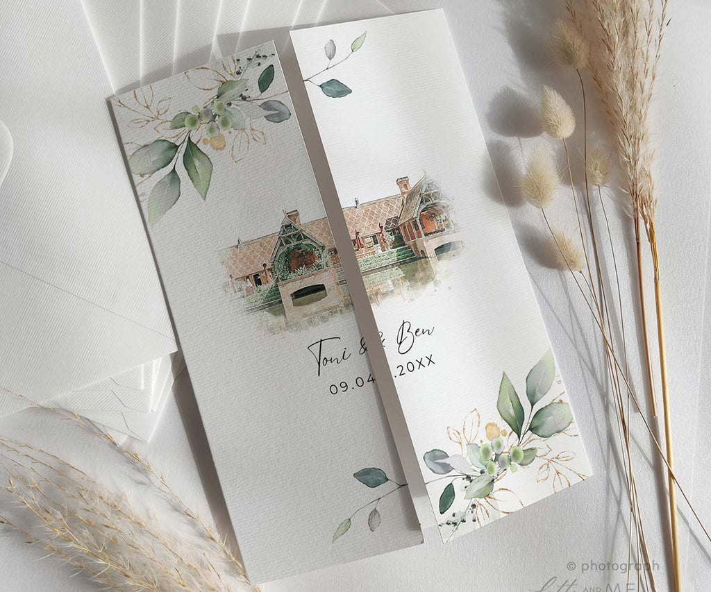 Watercolour of Venue on Invitations
