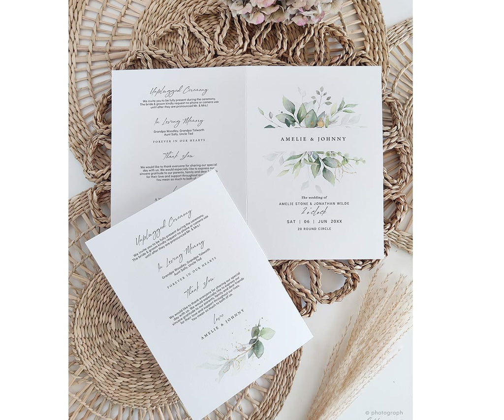 Folded Eucalyptus Wedding Programs