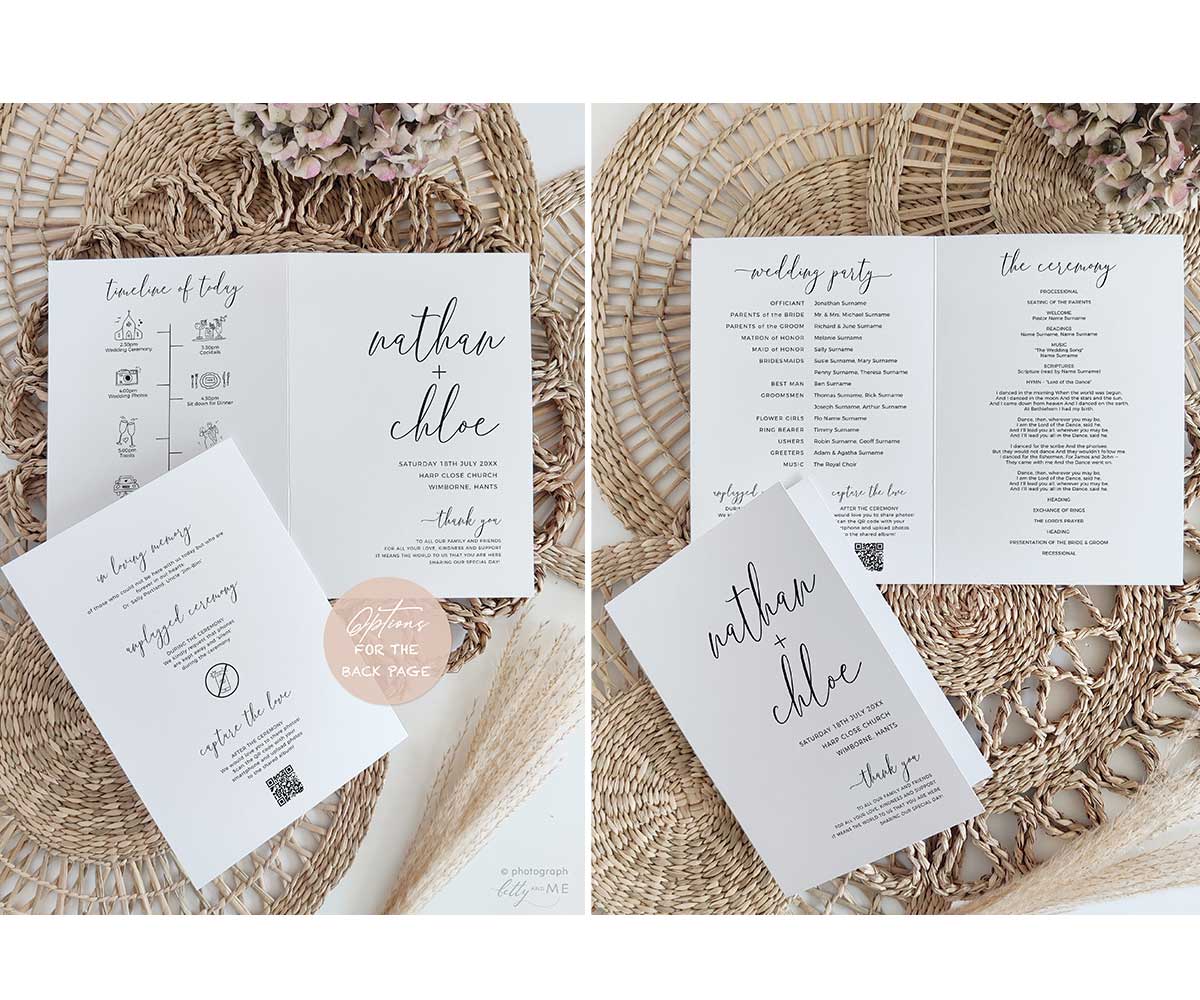 Folded Programm Minimalist Folded Wedding Programs with Infographic Timeline - Connie ...