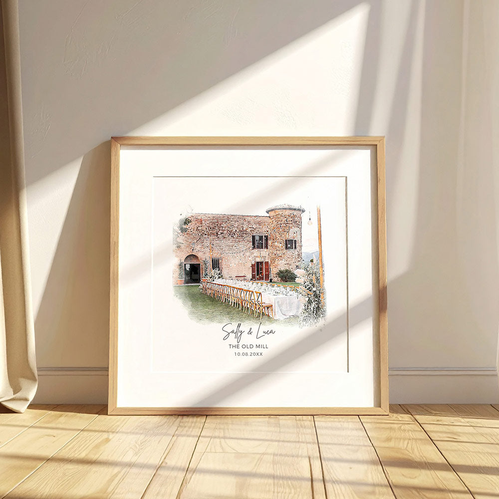 Oak Framed Wedding Venue Sketch